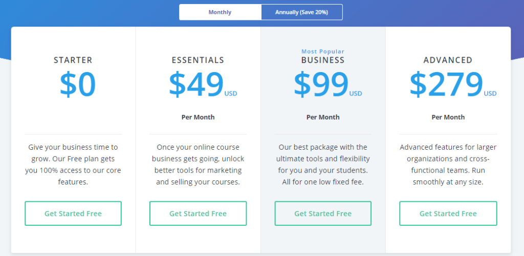 Thinkific Pricing Page