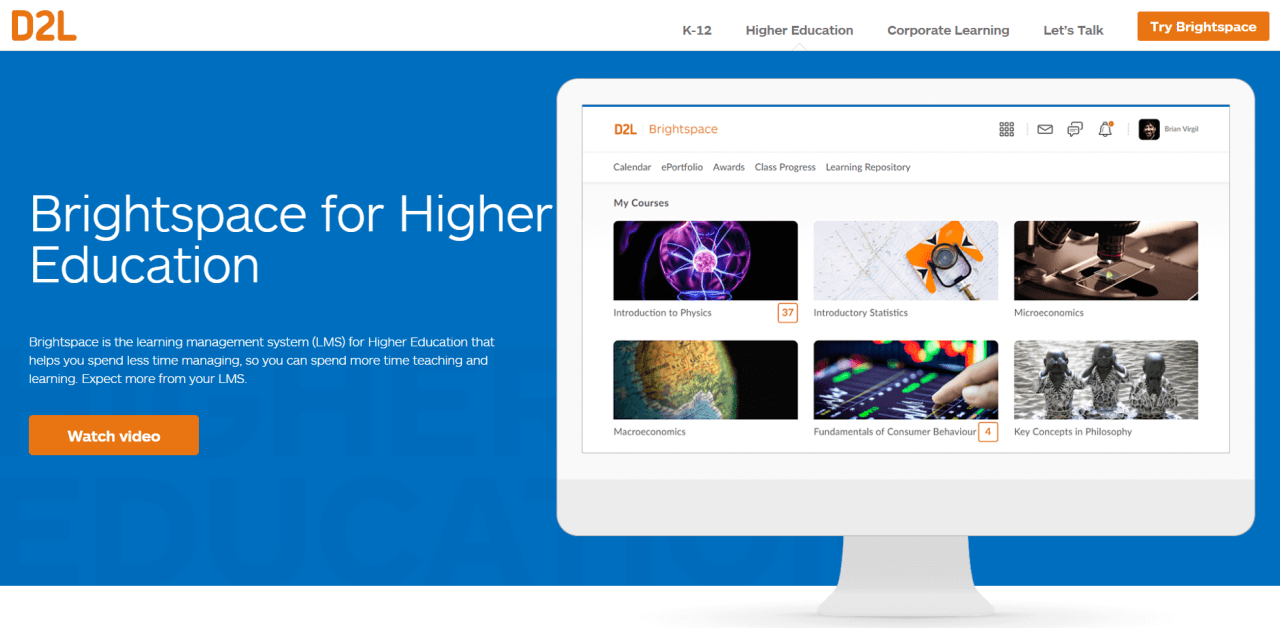 D2L’s Brightspace is a LMS geared towards students,